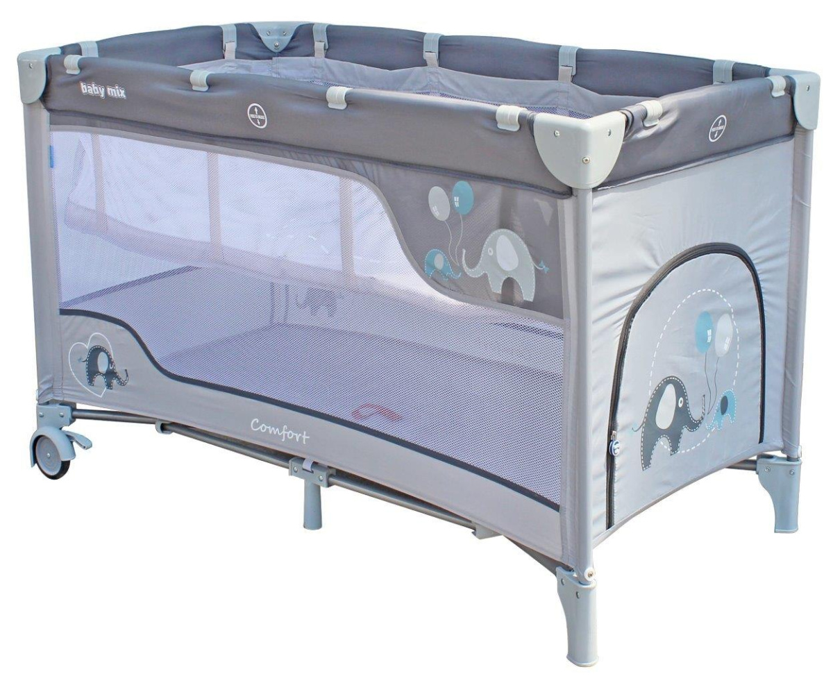 Łóżeczko turystyczne Baby Mix HR-8052-2 poziomowe słonik grey Łóżeczko turystyczne Baby Mix HR-8052-2 poziomowe słonik grey