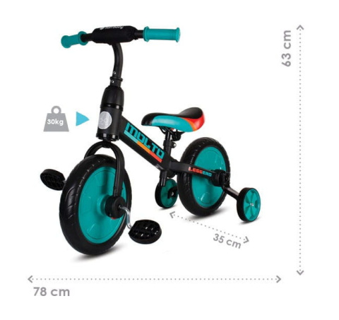 Rowerek biegowy 12" Sun Baby Molto Leggero 3w1 turkus Rowerek biegowy 12" Sun Baby Molto Leggero 3w1 turkus