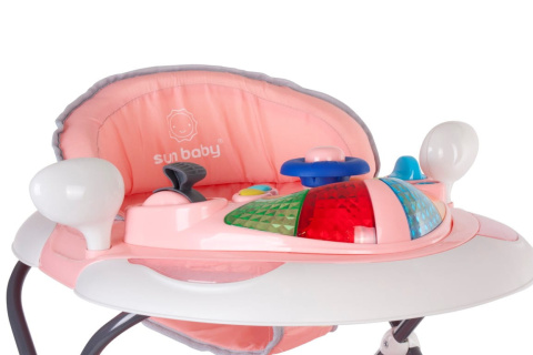 Chodzik kołyska z kierownicą Sun Baby różowo-szary Chodzik kołyska z kierownicą Sun Baby różowo-szary