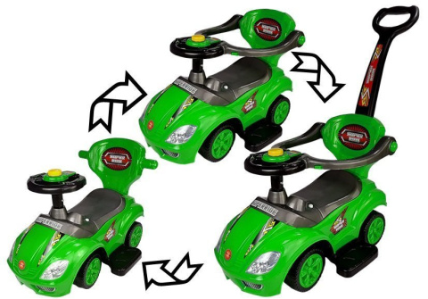 Jeździk z pchaczem 3w1 Lean Toys Mega Car green 2l+ Jeździk z pchaczem 3w1 Lean Toys Mega Car green 2l+