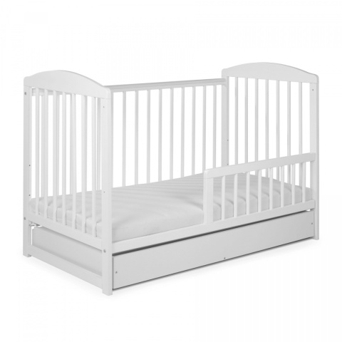 Drewniane łóżeczko dziecięce 120x60 Tomi XV białe z szufladą Drewniane łóżeczko dziecięce 120x60 Tomi XV białe z szufladą