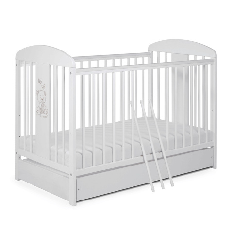 Drewniane łóżeczko dziecięce 120x60 Tomi XX Miś białe z szufladą