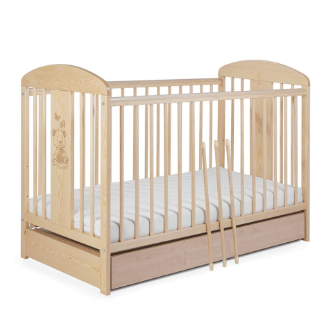 Drewniane łóżeczko dziecięce 120x60 Tomi XX Miś sosna z szufladą