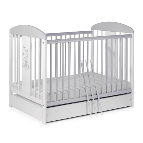 Drewniane łóżeczko dziecięce 120x60 Tomi XX Miś szare z szufladą