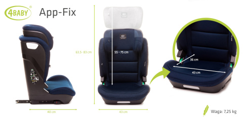 Fotelik samochodowy 100-150 cm 4Baby App-Fix Navy Blue i-Size Fotelik samochodowy 100-150 cm 4Baby App-Fix Navy Blue i-Size