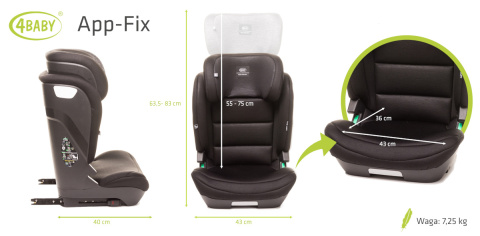 Fotelik samochodowy 100-150 cm 4Baby App-Fix Black i-Size Fotelik samochodowy 100-150 cm 4Baby App-Fix Black i-Size