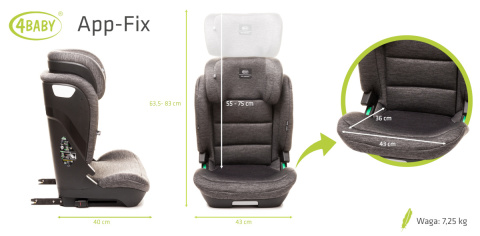 Fotelik samochodowy 100-150 cm 4Baby App-Fix Grey i-Size Fotelik samochodowy 100-150 cm 4Baby App-Fix Grey i-Size