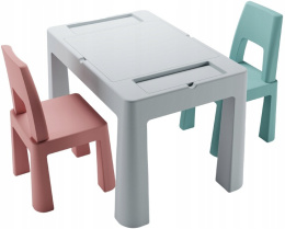Zestaw mebli Teggi Multifun stolik + 2 krzesła szary/turkus/róż