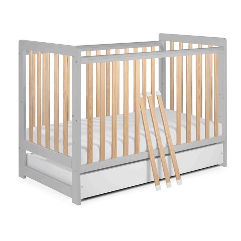 Drewniane łóżeczko dziecięce 120x60 Tomi XXII szary/sosna z szufladą