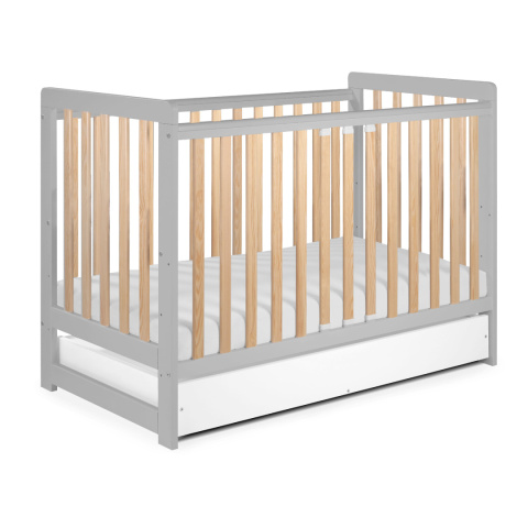 Drewniane łóżeczko dziecięce 120x60 Tomi XXII szary/buk z szufladą