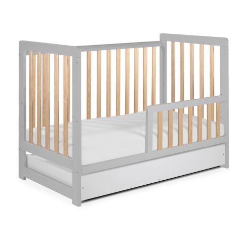 Drewniane łóżeczko dziecięce 120x60 Tomi XXII szary/buk z szufladą