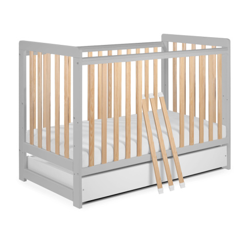 Drewniane łóżeczko dziecięce 120x60 Tomi XXII szary/buk z szufladą