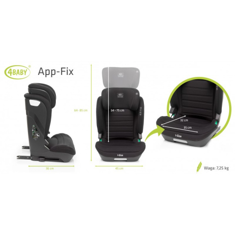 Fotelik samochodowy 100-150 cm 4Baby App-Fix XXIV Black i-Size Fotelik samochodowy 100-150 cm 4Baby App-Fix XXIV Black i-Size