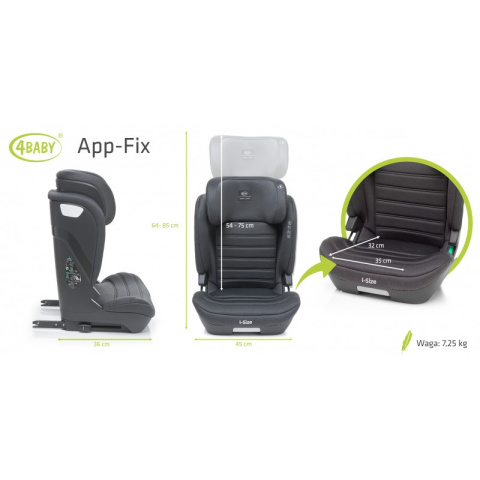 Fotelik samochodowy 100-150 cm 4Baby App-Fix XXIV Graphite i-Size Fotelik samochodowy 100-150 cm 4Baby App-Fix XXIV Graphite i-Size