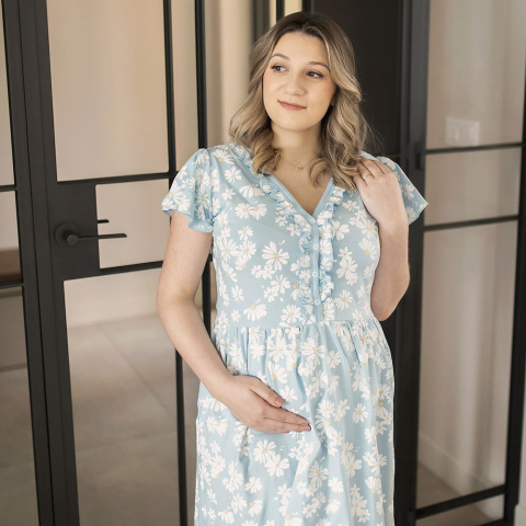 Koszula ciążowa Eevi Linda krótki rękaw margaretki niebieska XXL Koszula ciążowa Eevi Linda krótki rękaw margaretki niebieska XXL