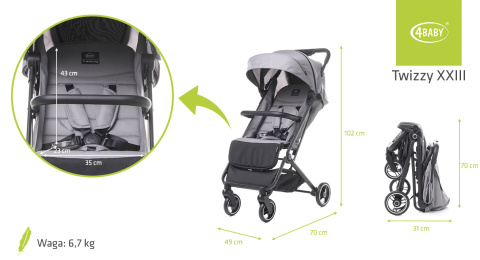 Wózek spacerowy 4Baby Twizzy XXIII Grey spacerówka Wózek spacerowy 4Baby Twizzy XXIII Grey spacerówka
