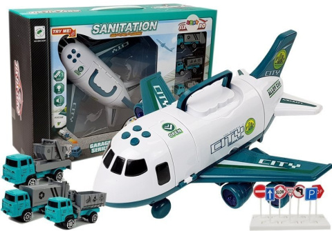 Samolot Rozkładany City z Autkami Lean Toys 1:64 Światła Dźwięki 3l+