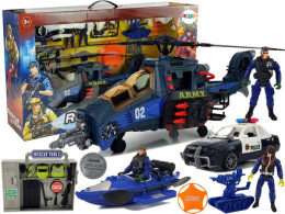 Zestaw Policyjny Helikopter Auto Łódź Dźwięk Broń Lean Toys 7889 3l+