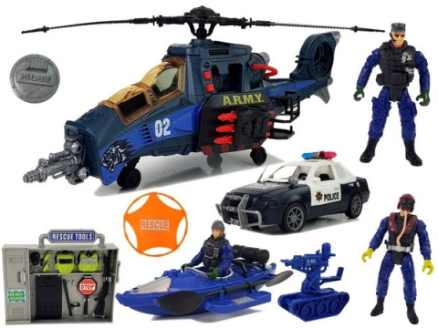 Zestaw Policyjny Helikopter Auto Łódź Dźwięk Broń Lean Toys 7889 3l+ Zestaw Policyjny Helikopter Auto Łódź Dźwięk Broń Lean Toys 7889 3l+