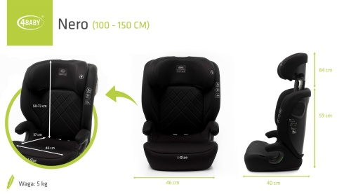 Fotelik samochodowy 100-150 cm 4Baby Nero i-Size Black Fotelik samochodowy 100-150 cm 4Baby Nero i-Size Black