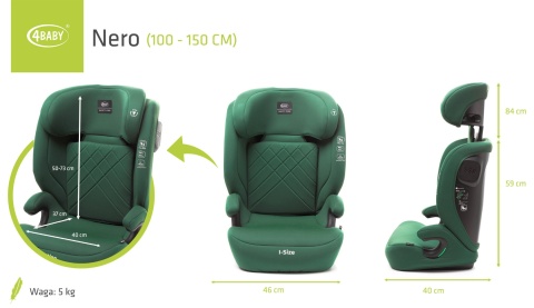 Fotelik samochodowy 100-150 cm 4Baby Nero i-Size Dark Green Fotelik samochodowy 100-150 cm 4Baby Nero i-Size Dark Green