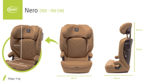 Fotelik samochodowy 100-150 cm 4Baby Nero i-Size Mokka Fotelik samochodowy 100-150 cm 4Baby Nero i-Size Mokka