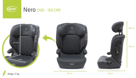 Fotelik samochodowy 100-150 cm 4Baby Nero i-Size Graphite Fotelik samochodowy 100-150 cm 4Baby Nero i-Size Graphite