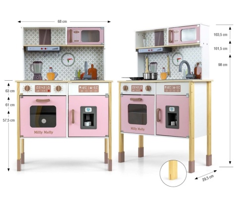 Zabawkowa drewniana kuchnia Milly Mally Bjorn Pink 3l+